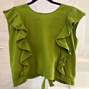 Bohemian green tie back blouse